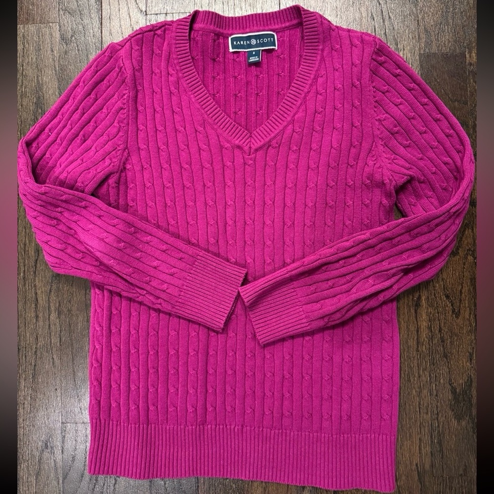 Karen Scott pink cable knit sweater